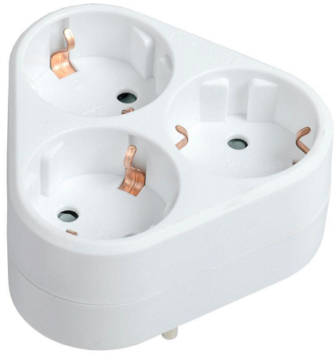 Тройник Т-01/03 3 места 2P+PE 16А треугольный белый IEK WTP10-16-03-Z-K01: фотография 1