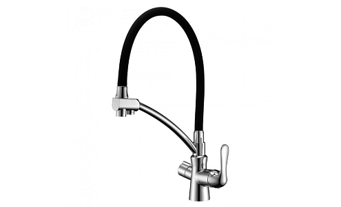 LM3070C "Комфорт" Смеситель для кухни, с гибким изливом, подключение к фильтру питьевой воды, хром/черный: фотография 1
