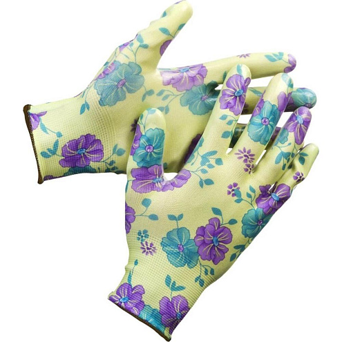 Перчатки садовые, прозрачное нитриловое покрытие, размер S-M, зеленые, Grinda: фотография 1