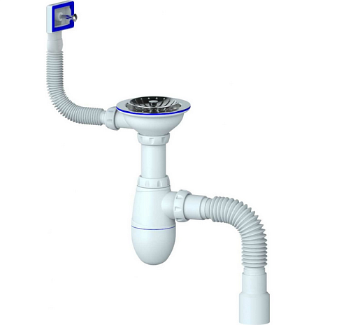 Сифон 3 1/2"х40 с прямоугольным переливом, с гофрой 40х40х50 Unicorn B425P: фотография 1