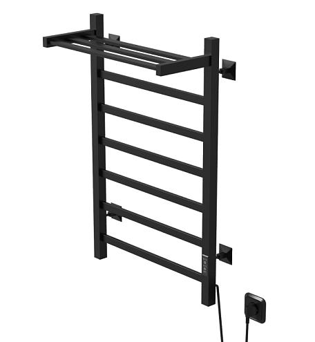 Полотенцесушитель Mixline Triumph  80х50 таймер, 558 Вт, 6 перекладин + полка, электрический черный: фотография 1