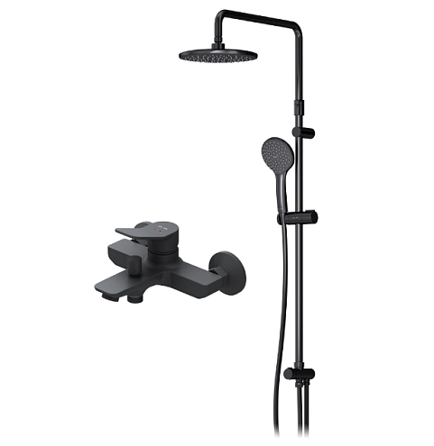 Душевая система AM.PM X-Joy F42885A14 стойка с тропическим душем, черная матовая + смеситель для ванны, черный матовый: фотография 1