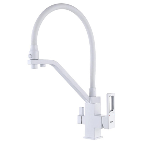 Смеситель для кухни 35k G4317-8 GAPPO с вых. для питьевого фильтра, гибкий излив Белый-хром: фотография 1
