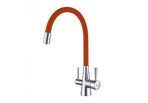 Смеситель Lemark "Комфорт" LM3075C-Orange для кухни с гибким изливом с подключением к фильтру питьевой воды хром/оранжевый: фотография 1