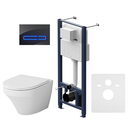 Унитаз подвесной с инсталляцией AM.PM Inspire IS450A38.501700 безободковый, сиденьем микролифт, сенсорной клавишей черное стекло: фотография 1