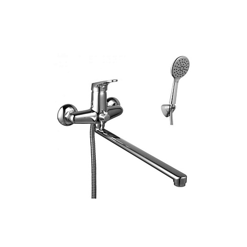 Смеситель Lemark "Омега" LM3151C универсальный с плоским изливом 350мм  дивертор с керамическими пластинами с аксессуарами: фотография 1