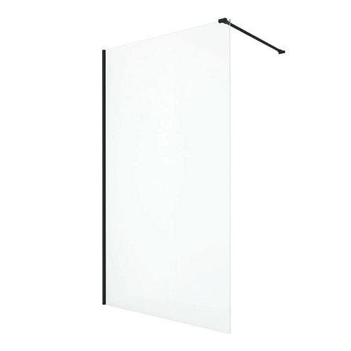 AQ WIW 14020BL Душевая перегородка Walk in с держателем 1400x2000 профиль черный, стекло прозрачное: фотография 1