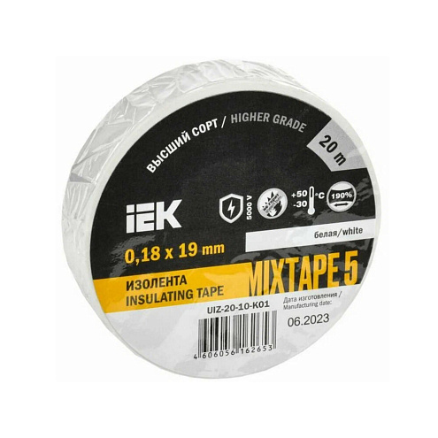Изолента MIXTAPE 5 0,18х19мм белая 20м IEK UIZ-20-10-K01: фотография 1